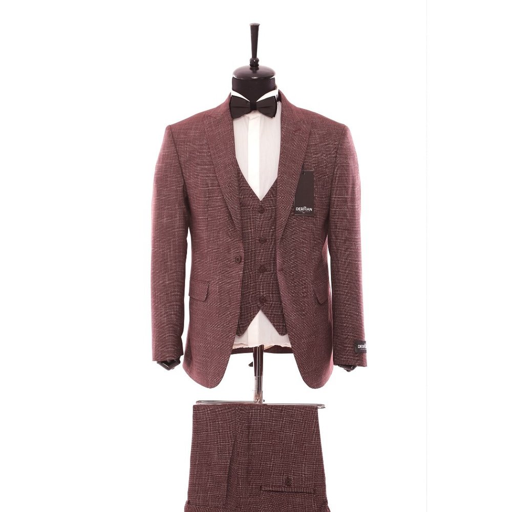 Burgundy Classic Tuxedo, Textured Fabric 3pc